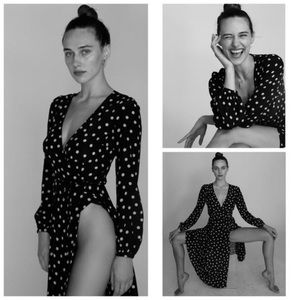 Realisation par The Violette in black white polka dot wrap silk dress midi